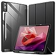 JETech Case for Lenovo Tab P12 12.7-Inch (2023 Model, TB370FU / TB371FU) with Stylus Holder, Clear Transparent Hard PC Back, Protective Tri-Fold Stand Slim Tablet Cover, Auto Wake/Sleep (Black)