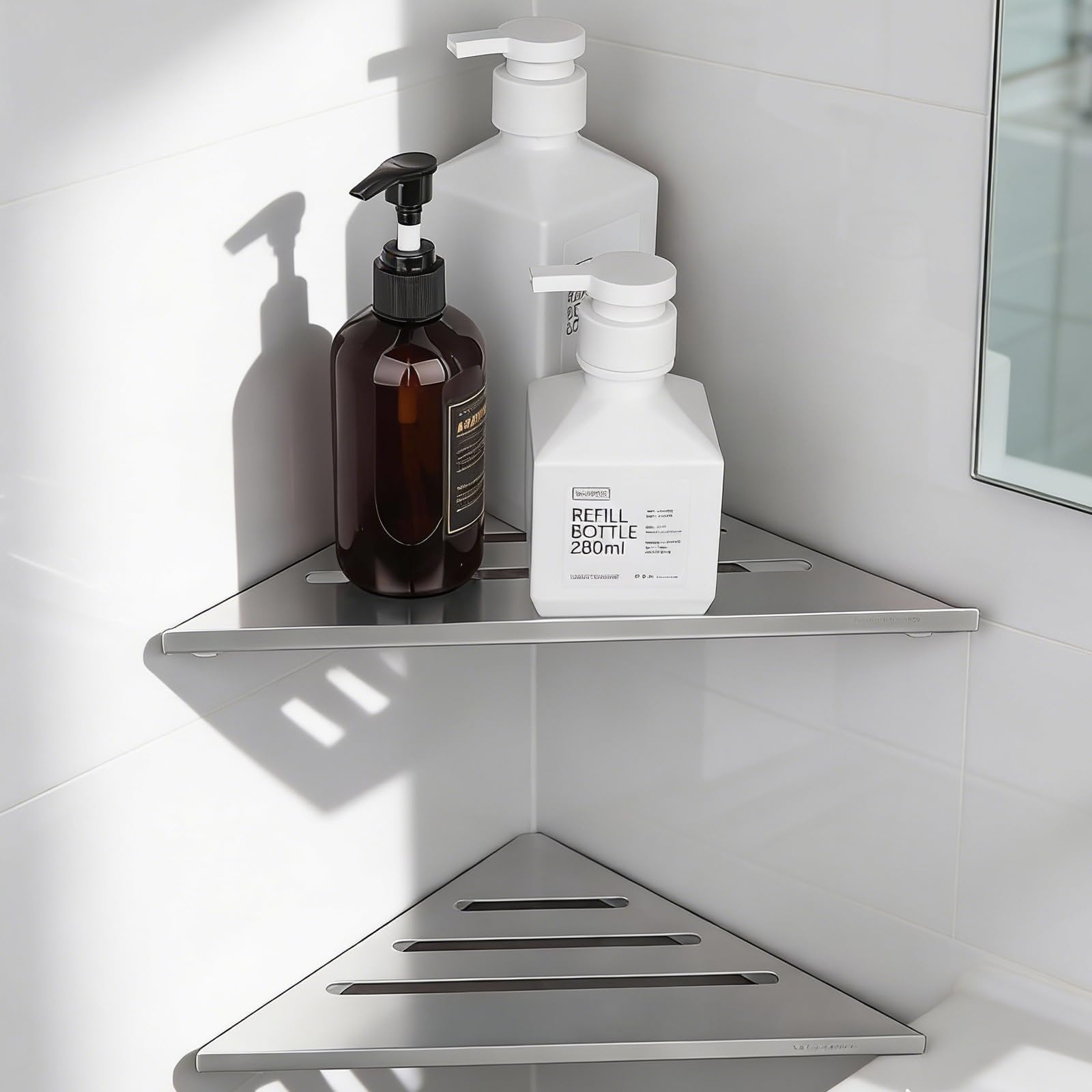 Womamny Bathroom Corner Shelves, 2 pcs Shower Caddy Corner Shower Shelf Wall Mounted, Thickened Stainless Steel Brushed Shower Corner Shelves for Bathroom Kitchen Corner