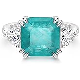 Michooyel 3.75ct Paraiba Promise Ring for Women Asscher Cut Three Stone Cubic Zirconia Statement Ring 925 Sterling Silver Fine Jewelry