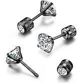 Flat Screw Back Stud Earrings 20G,Tiny Unisex Hypoallergenic Titanium Cartilage Earrings,Safety Screw on Double Round Cubic Zirconia Dainty Helix Earrings for Women,Men,Girls,Size 3-6 mm,Color White Gold - Yellow Gold - Rose Gold - Black