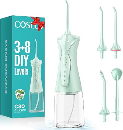COSLUS Water Dental Flosser Pick 4 Modes 300ML Large Tank IPX7 Green C30