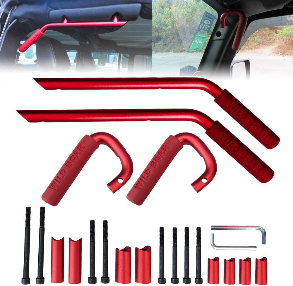 Ronghui Red Front & Rear Grab Bar Steel Grab Handle Kit for 2007-2017 Jeep Wrangler JK/JKU