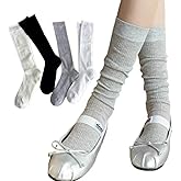 YPNMR 4 Pairs Women's Summer Cotton Socks, Ballet-Inspired Thin Mesh Netted Knee-Highs Ruffle Socks