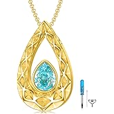 SOULMEET Crushed Ice Cut Simulated Heart Diamond Teardrop Necklace for Ashes, Custom Gold/Silver Teardrop-Shape Birthstone Urn Locket Keepsake Cremation Jewelry for Pet Human Ashes