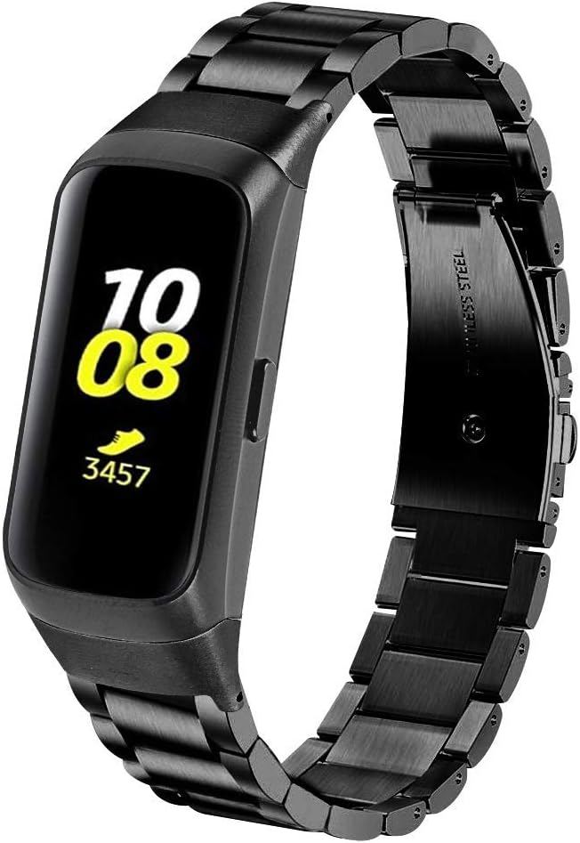 TenCloud Strap for Galaxy Fit Straps Replacement Metal Stainless Steel Arm Bands Bracelet Wristbands Compatible with Samsung Galaxy Fit SM-R370 Activity Tracker (Black) - Image 3