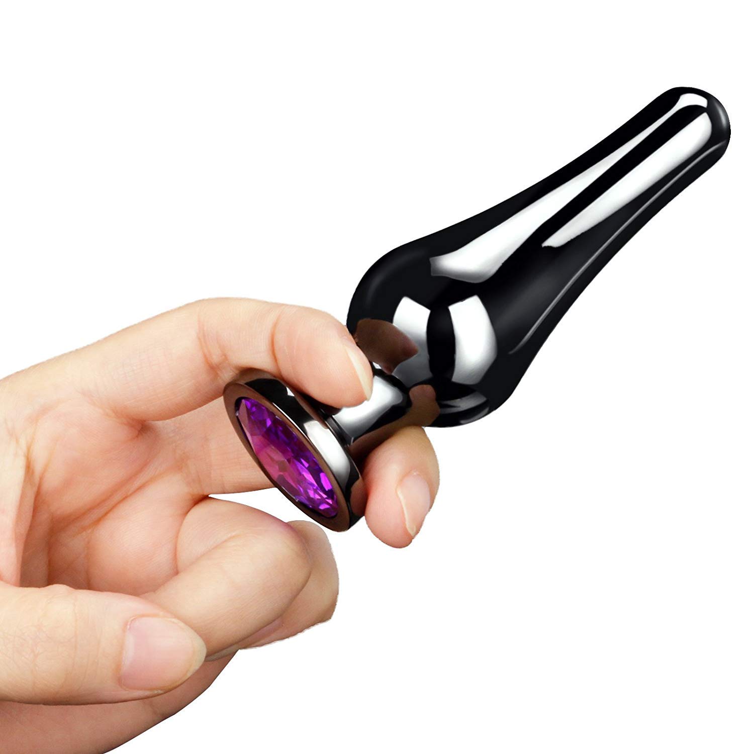 Analplug Set Metall Buttplug Anal Butt Plug Set mit Lila Kristall (Ø30 mm, Ø32 mm & Ø40 mm)