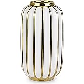 Briful Gold Plated Lantern Ceramic Vase Home Decor Creative Design Porcelain Decorative Flower Vase 11.02'' White Ceramic Vases for Wedding Anniversary Decoration