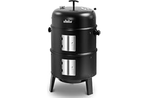 BIG HORN OUTDOORS 16 inch Charcoal Smoker, Vertical BBQ Grill, Heavy Duty 4 In 1 Fire Pit with Built-in Thermometer & Adjustable Vent System for Backyard Patio Camping