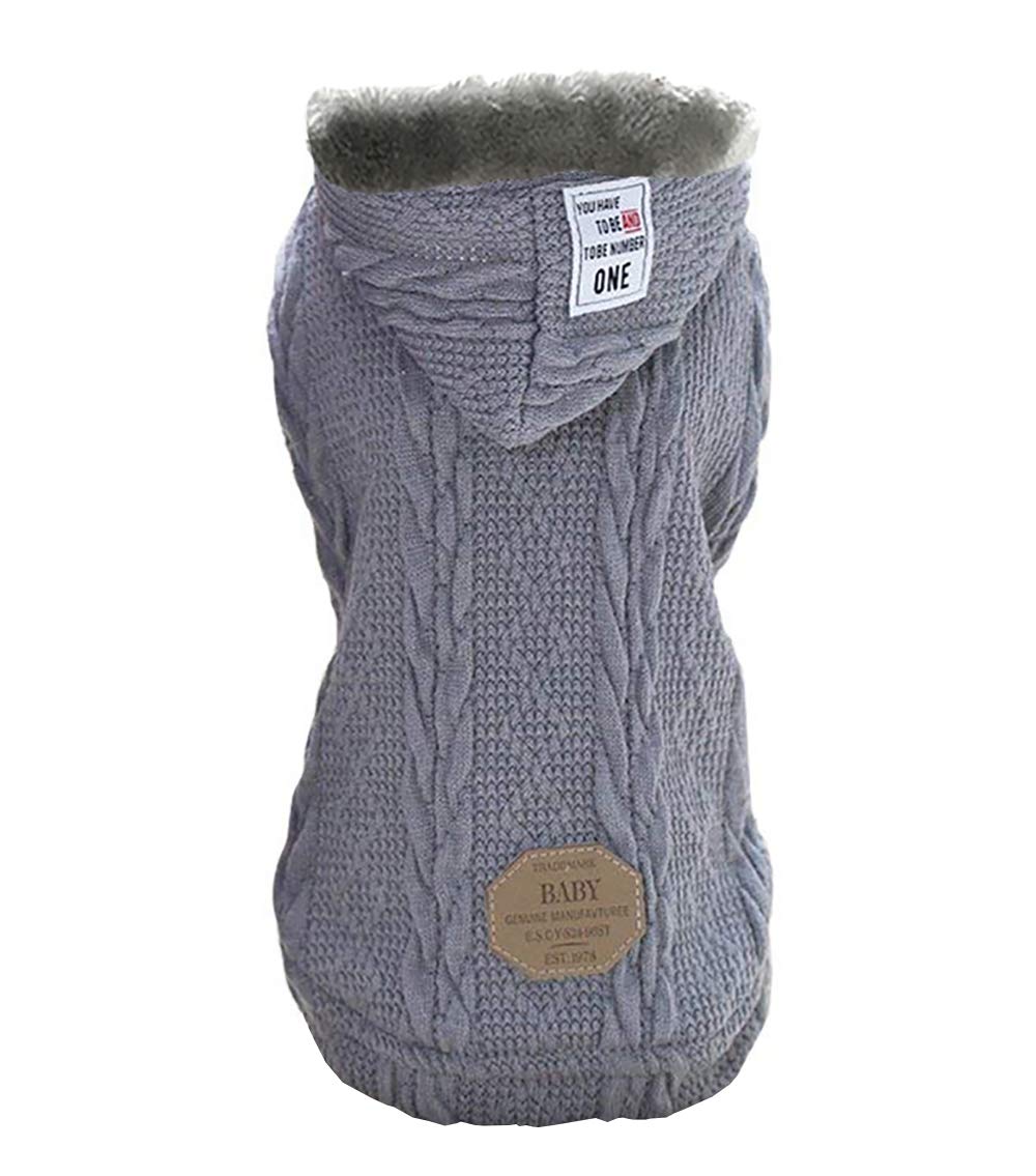 Rdc Pet Clothes Warm Woolen Jumper with Cap Turtleneck Sweater and Hoodies for Small Dog and Cat (M, Classic-Grey)