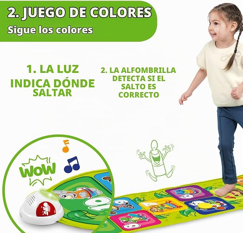 Chicco jump & fit, tapete musical para crianças eletrônicas e interativas com luzes e som para jogar a rayuela, 2 modos de jogo, 150 cm - brinquedos para crianças de 2 a 5 anos