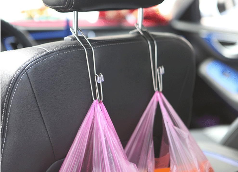 Bybest Stainless Steel Car Seat Back Hook Backpack Wallets Sundries Coat Hanger Pack -4 Pack (Silver)