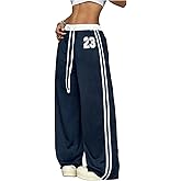 GORGLITTER Women's Striped Side Baggy Sweatpants Number Graphic Wide Leg Track Pants