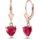 2.9 CTW 14k Solid Gold Leverback Earrings Heart-shaped Lab Grown Ruby