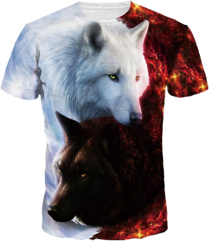 Unisex 3D Wolf T Shirts Couples Summer Short Sleeve T-Shirts Casual Tees