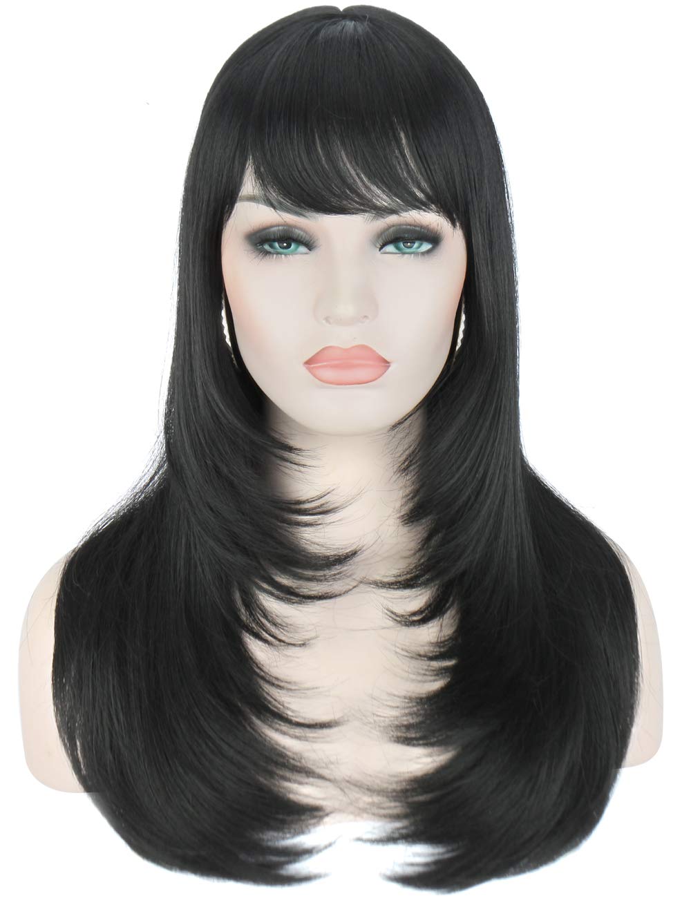 Amazon Com Kalyss 24 Black Synthetic Hair Wigs With Hair Bangs