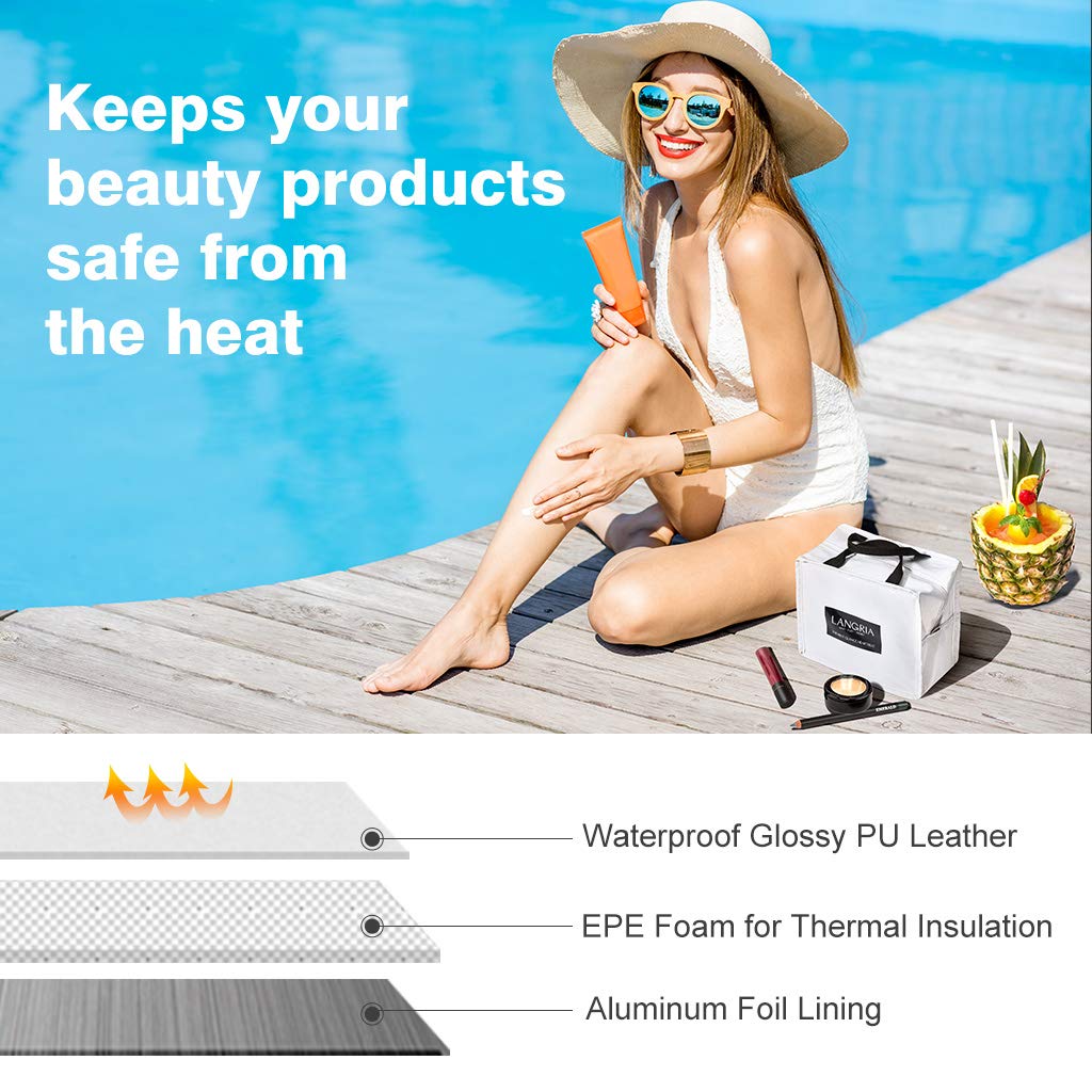 LANGRIA Travel Makeup Train Bag Makeup Cosmetic bag Portable Waterproof Make Up Storage Bag Insulated (White-S)