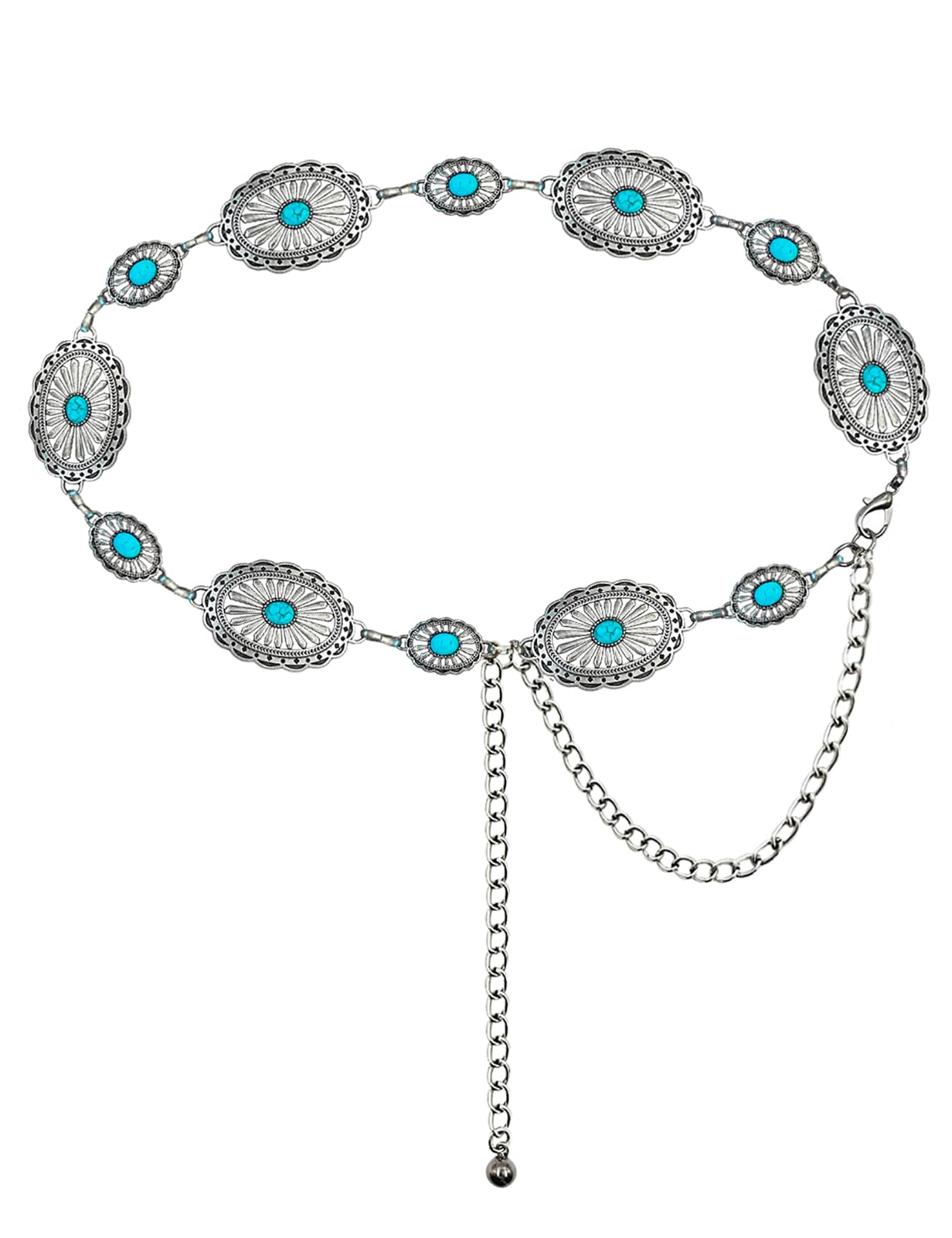 TOPACC Western Metal Concho Belt for Women Cowgirl Chain Belts for Dresses Jeans Country Concert Outfit