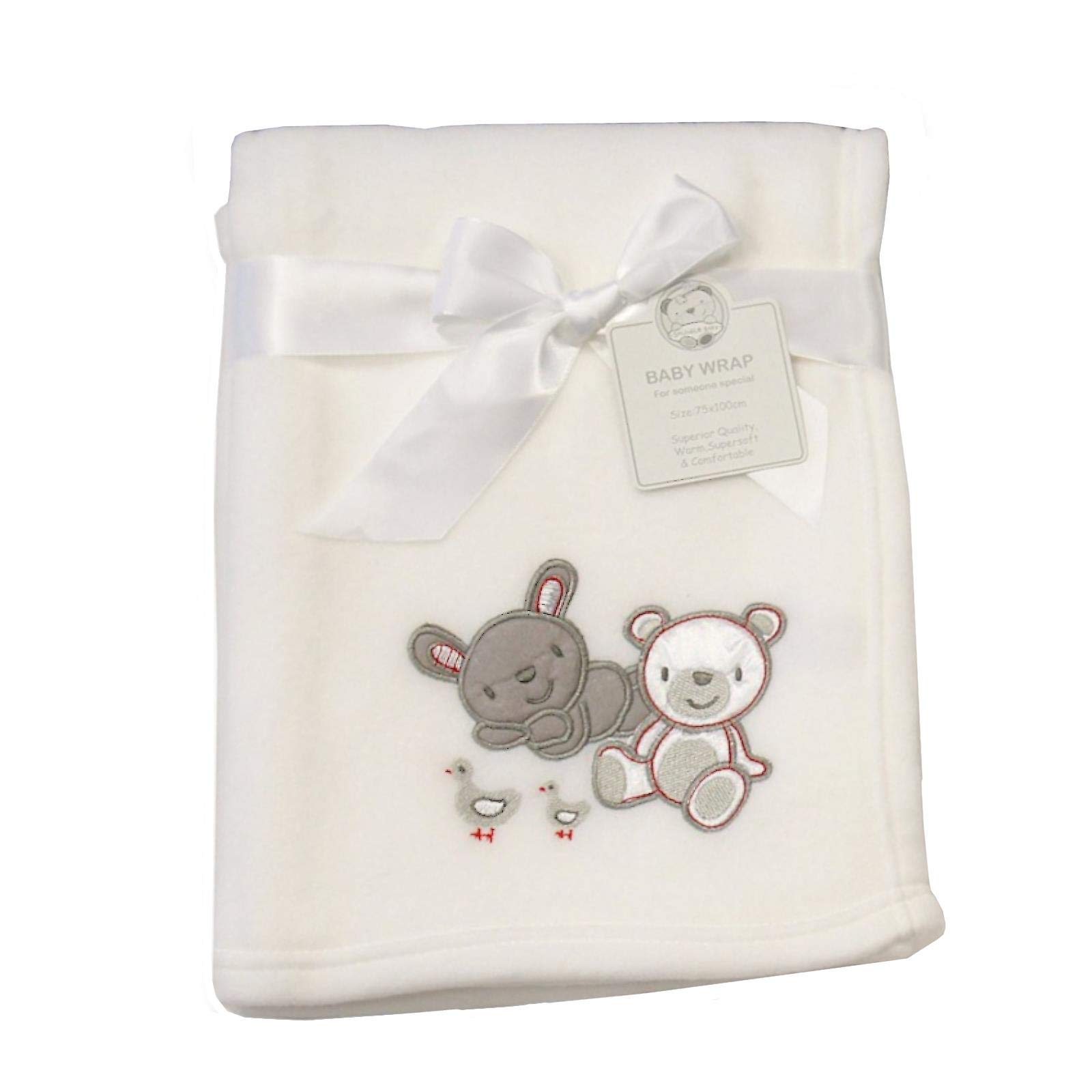 Baby Boys Girls Cute White Elephant and Bear Wrap Blanket 100cm x 75cm Approx