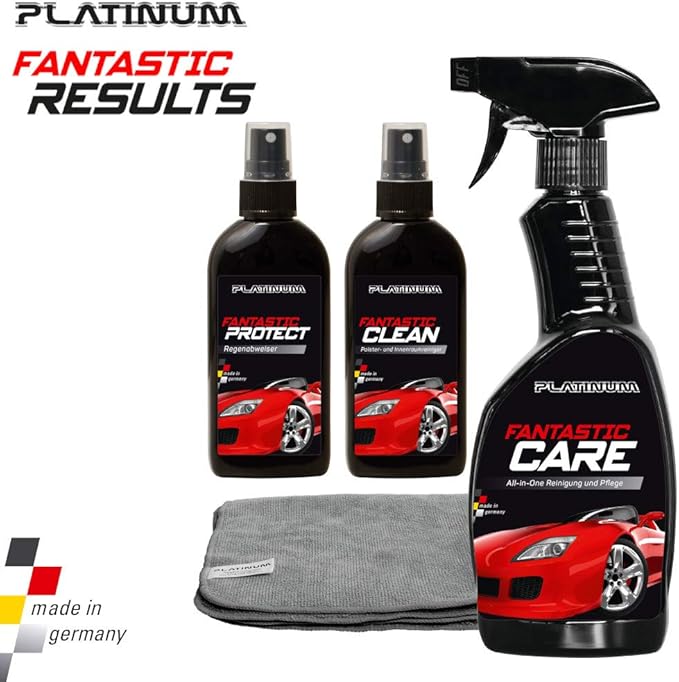 “Platinum fantastic results” complete car care set with microfibre