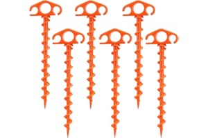 COBARYEN Tent Stakes Sand Stakes for Beach Tent Spiral Anchor Stakes 9.4 Inch Heavy Duty Screw Canopy Stakes for Camping, Hiking and More (6, Orange)