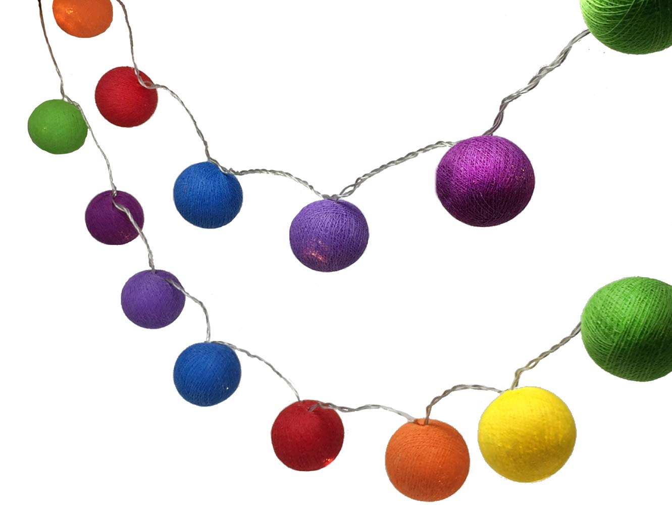 Blaze On Ambient Ball Fairy Lights (Rainbow Colours) – 20 Warm White LED Lights – Hand–Spun Cotton Balls – USB Powered and Includes UK 3–Pin USB Adapter – Indoor Decorative String Lights