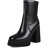 Wetviro Women's Platform Ankle Boots Chunky High Heel Square Toe Stretchy Short Gogo Combat Boots Booties for Women