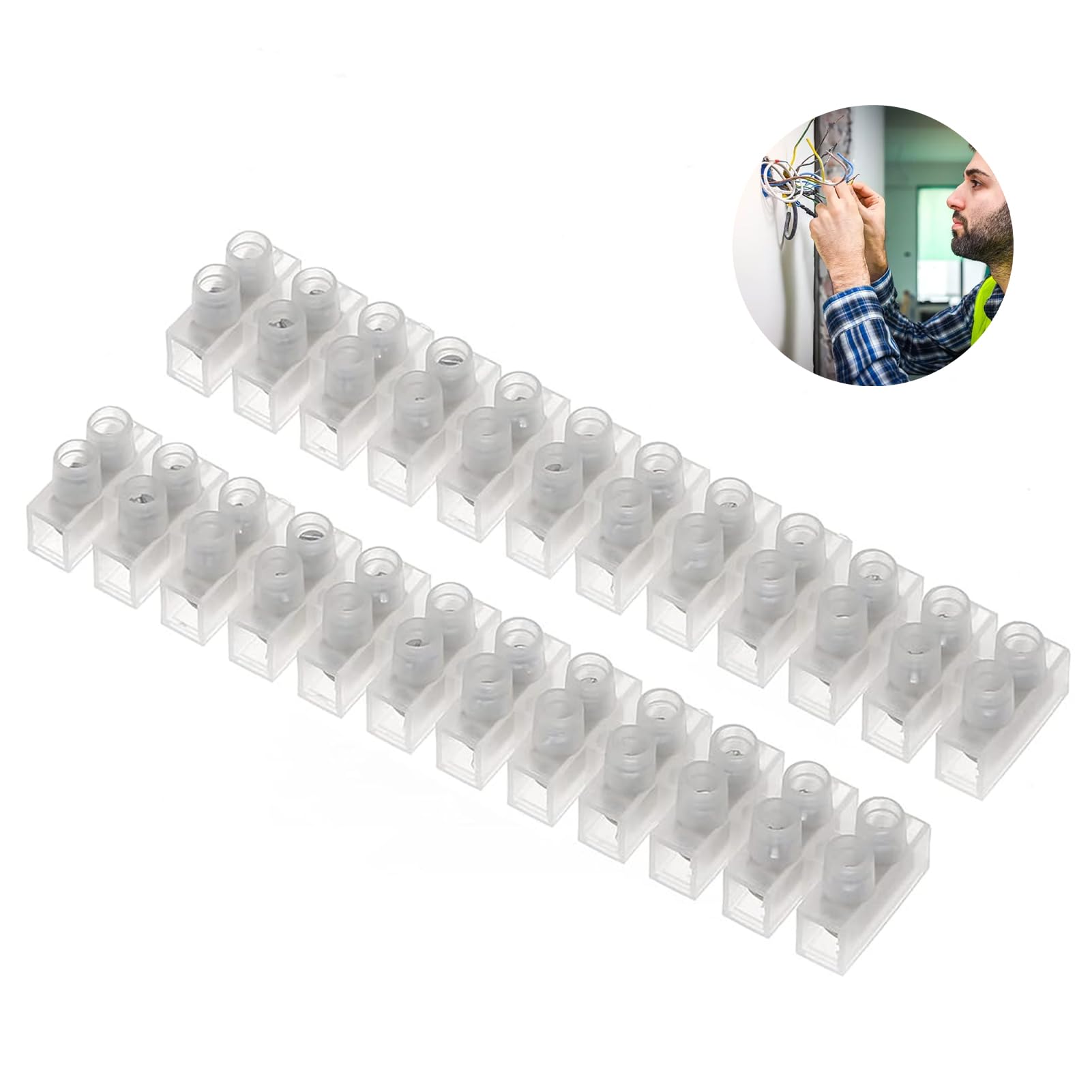 12 Way 30A Electrical Connector Blocks, 2 Pcs Clear Cable Connector Brass Terminal Block Strip Choc Block Connector for Wiring Cable Easy Attachment Holes Multiple Outlet Connecting Design