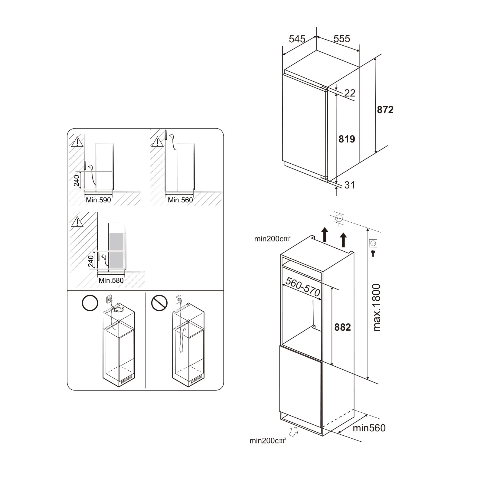 Einbaukühlschrank mit gefrierfach 88cm Einbau kühlschrank 118 L | ( 16L Gefrierfach + 102L Kühlschrank ) | Energieeffizient | Leise | 2 hat,1 schubladen | Einfach zu reinigen | Wechselbaren Türsc 3