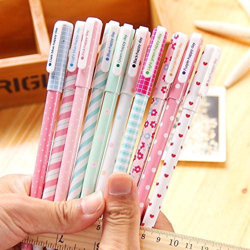 GMissT Colorful Gel Ink Pen Watercolor 0.38 mm Korean Cartoon Rollerball Pens Pack of 10 Dots Pattern Black Ink