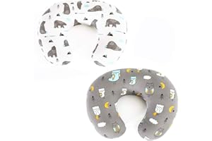 BROLEX Stretchy Nursing Pillow Covers 2 Pack Snug Fitted Slipcovers for Breastfeeding Moms,Ultra Soft Breathable for Infant Nursing Pillow,Owl & Bear