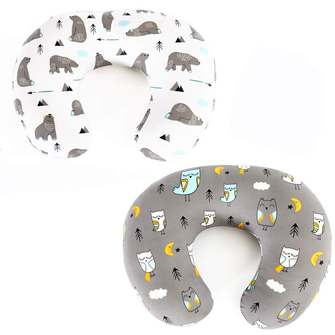 Stretchy Nursing Pillow Covers BROLEX 2 Pack Snug Fitted Nursing Pillow Slipcovers for Breastfeeding Moms,Ultra Soft Breathable for Infant Nursing Pillow,Owl & Bear