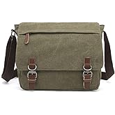 Sechunk Canvas Vintage Messenger Bag Shoulder bag Leather Large Travel Crossbody bags for men women 15inch Laptop