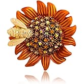 Rhinestone Daisy Flower Sunflower Brooch.Enamel Bee Daisy Brooch Pin,Charm Sun Flower Coat Collar Brooch for Women Girls (B)