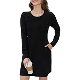 ENMAIN Sweater Dress for Women Crewneck Long Sleeve Knit Fit Flare A-Line Dresses with Pockets Spring Fall