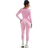 SUUKSESS Women 2 Piece Workout Sets High Waisted Seamless Leggings Active Long Sleeve Tops
