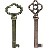 Aoserge Skeleton Key Set of 2pcs KY-2AB and KY-3AB Retro Antique Brass | Old Keys, For Vintage Furniture, Cabinets, and Doors, Classic Charm