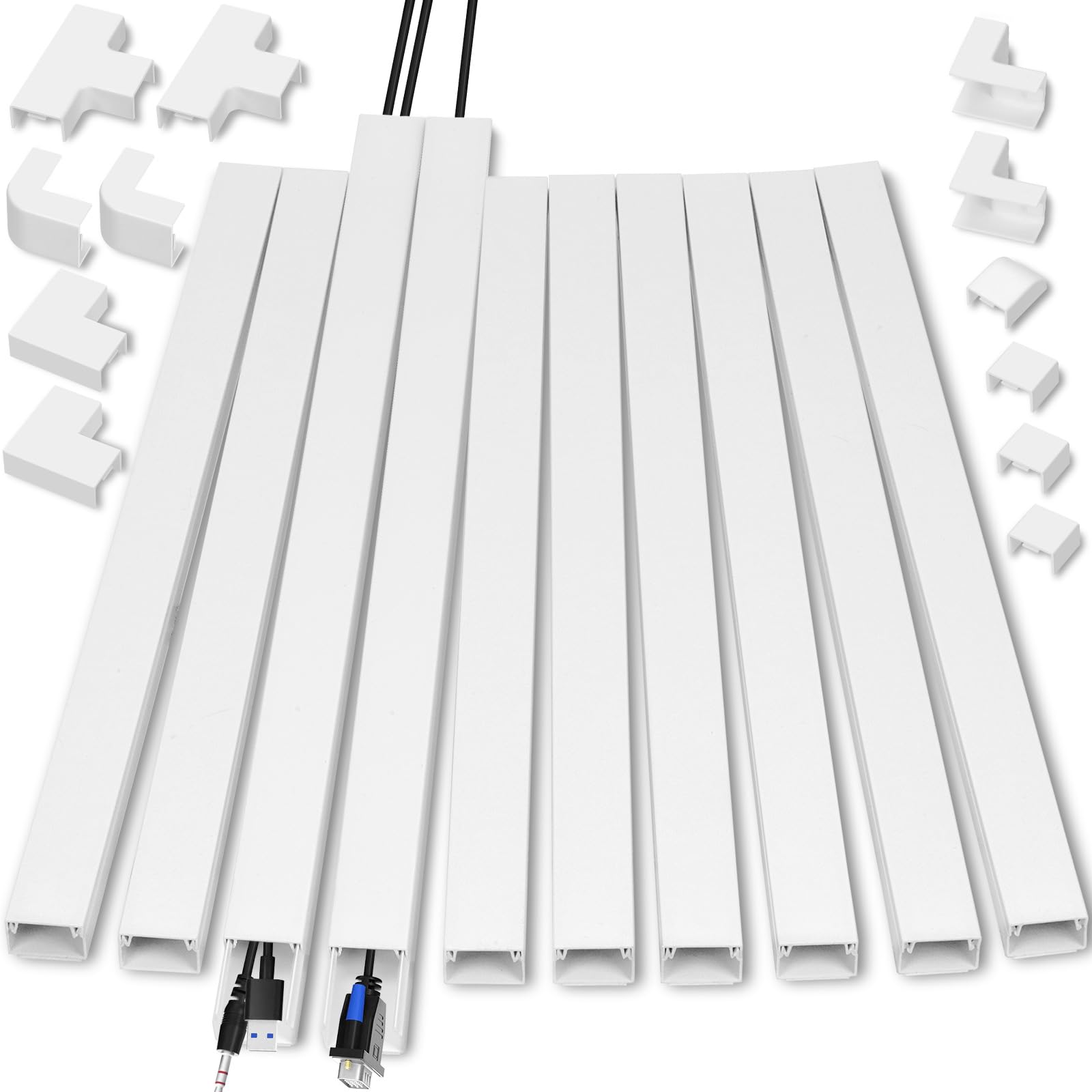 Swpeet 22Pcs 10 × W 0.96in × H 0.57in Paintable Cord Hider Kit, Cable Hider Cover Raceway Cord Management Cable Concealer Cord Covers for Wires on Wall Mounted TV