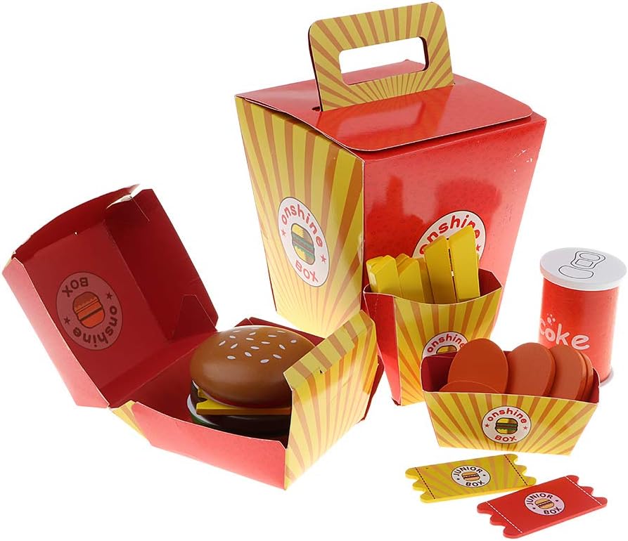 Fenteer Wooden Toy Fast Food Burger Fries Deluxe Dinner Set-26 Pcs