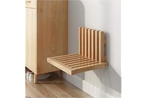 Wall Mounted Folding Chair, Teak Wood Modern Folding Shower Seat Bench Fold Up Bathroom Stool Seating Chair Invisible Wall Ha