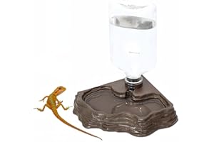 MRTIOO 17oz Terrarium Tank Reptile Food Feeders Bowl, Water Feeder Automatic Water Dispenser Waterer Feeding Accessories, for Geckos Lizards Turtle Bearded Dragons (Brown)