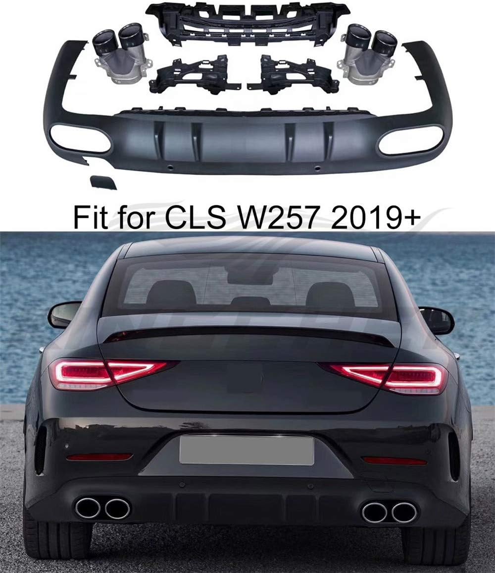 Kingcher Rear Bumper Diffuser Lower Lip Spoiler with Exhaust Muffler for Mercedes Benz CLS Class W257 Base 2019