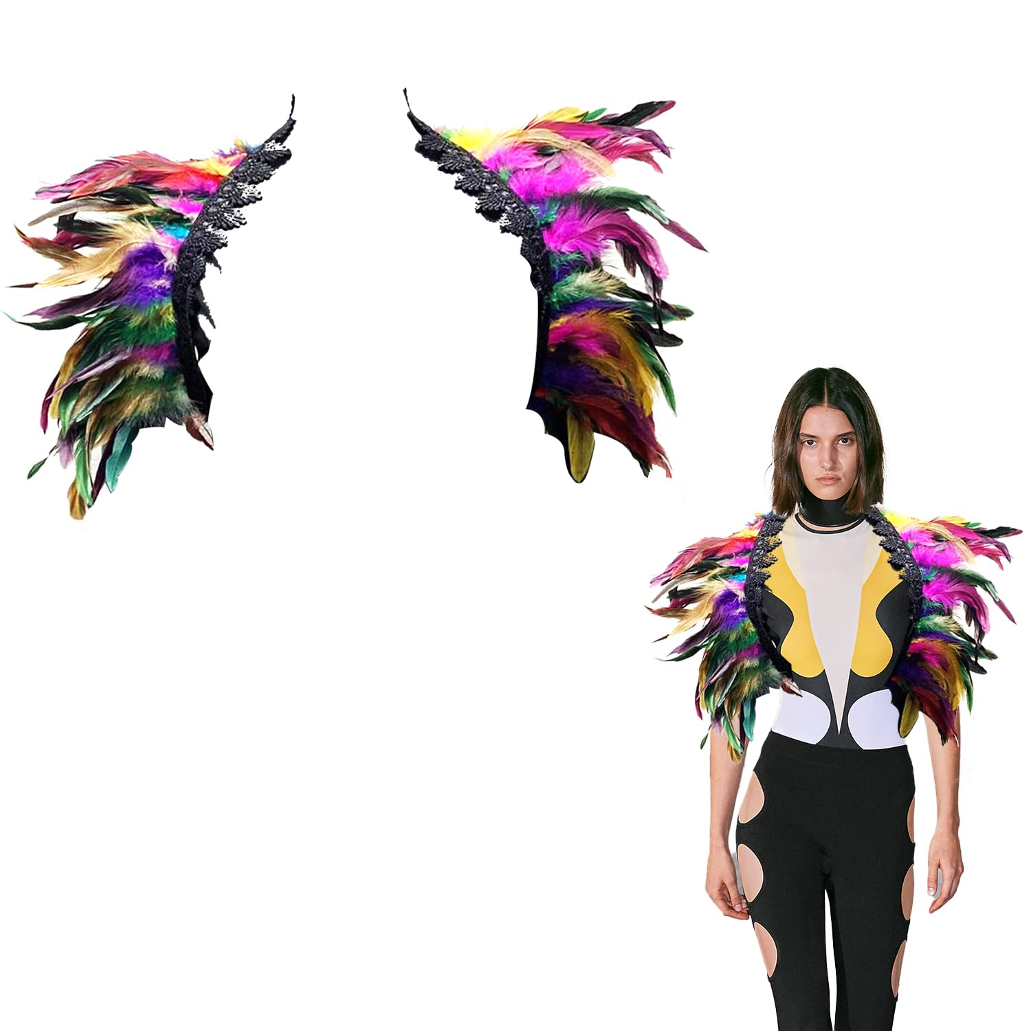 Tomtary Colourful Feather Collar Cape Gothic Shawl Realistic Cloak Luxurious Stole Costume Evening for Womens Mens Cosplay Halloween Decoration Gothic Show Shows Carnivals Holiday Costumes