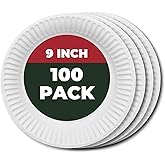 A1-Homes 9 Inch Paper Plates Uncoated 100 Count, Disposable White Paper Plates, For Everyday Breakfast, Lunch, Dinner, & Events