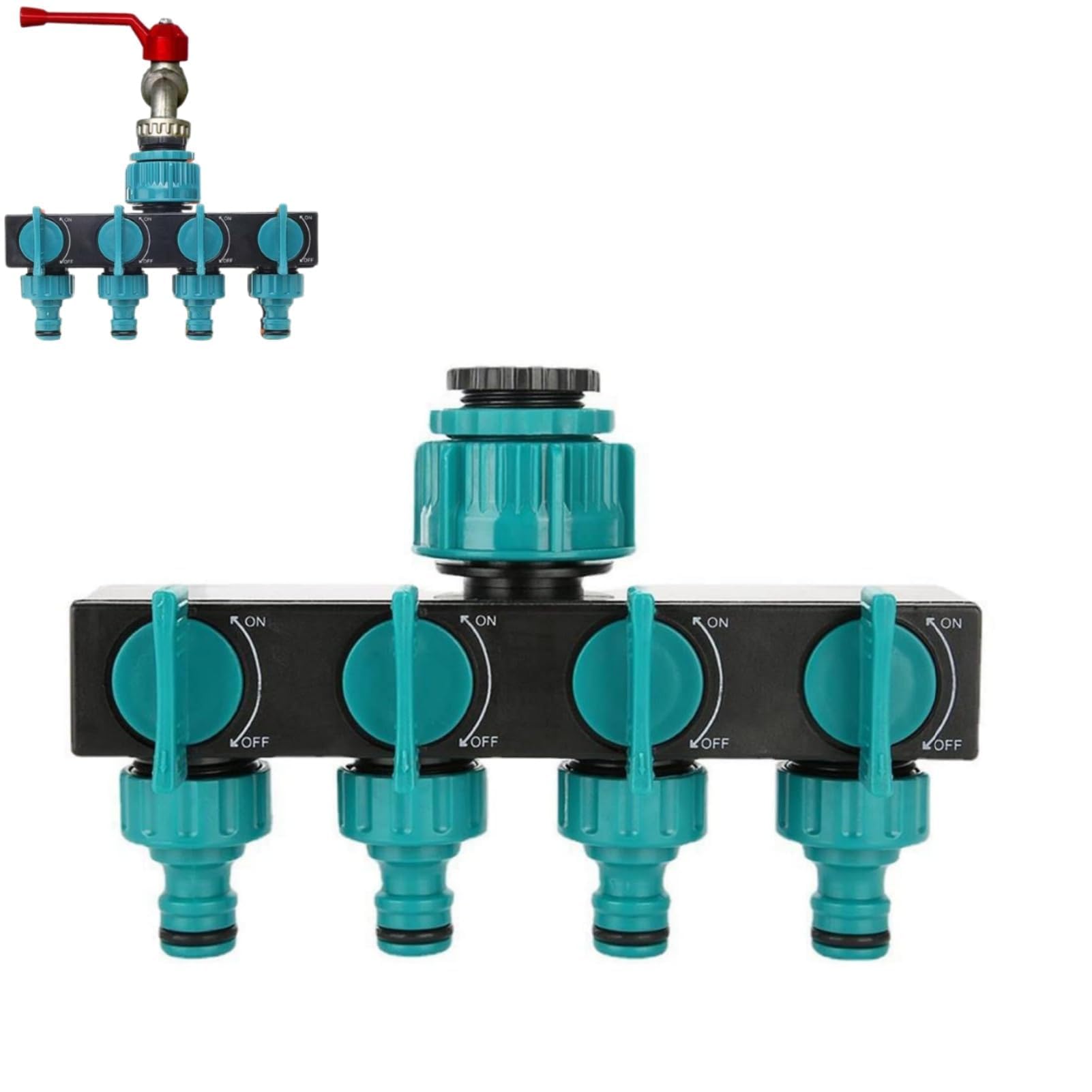 4 Way Garden Hose Splitter, Hose Connector Faucet Water Distributor with Individual On-Off Valves Water Splitter Outdoor Utility Four Channel Water Distributor Garden Irrigation Diverte