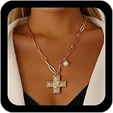 IRCOMULTI Metal Large Cross Necklace Cross Pearl Chain Necklace Chunky Cross Pendant Necklaces Gold Paperclip Choker ecklaces Jewelry for Women