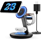 3 in 1 Magnetic Wireless Charger Stand for iPhone Apple Watch AirPods | for Apple Watch 5W Fast Charger,15W Magnetic Charging Station for iPhone 17 16 15 14 13 12 Series Wireless Charging Station