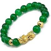 ZenBless Fengshui Porsperity Jade Bracelet Lucky Charm Feng Shui Black Obsidian Wealth Bracelet Gift for Men Women with Gold Plated Pi Xiu Pi Yao Attract Wealth Good Luck(Green)