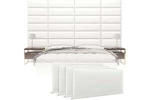 Vänt Upholstered Wall Panels - King/Cal King Size Wall Mounted Headboards - Vintage Leather White Dove - Twin/King - Set of 4