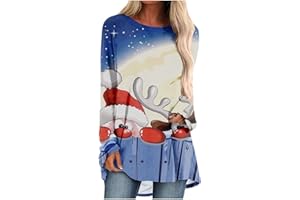 fartey Womens Christmas Tunic Tops to Wear with Legging Casual Dressy Xmas Tree Graphic Tee Shirts Loose Fit Crewneck Blouses