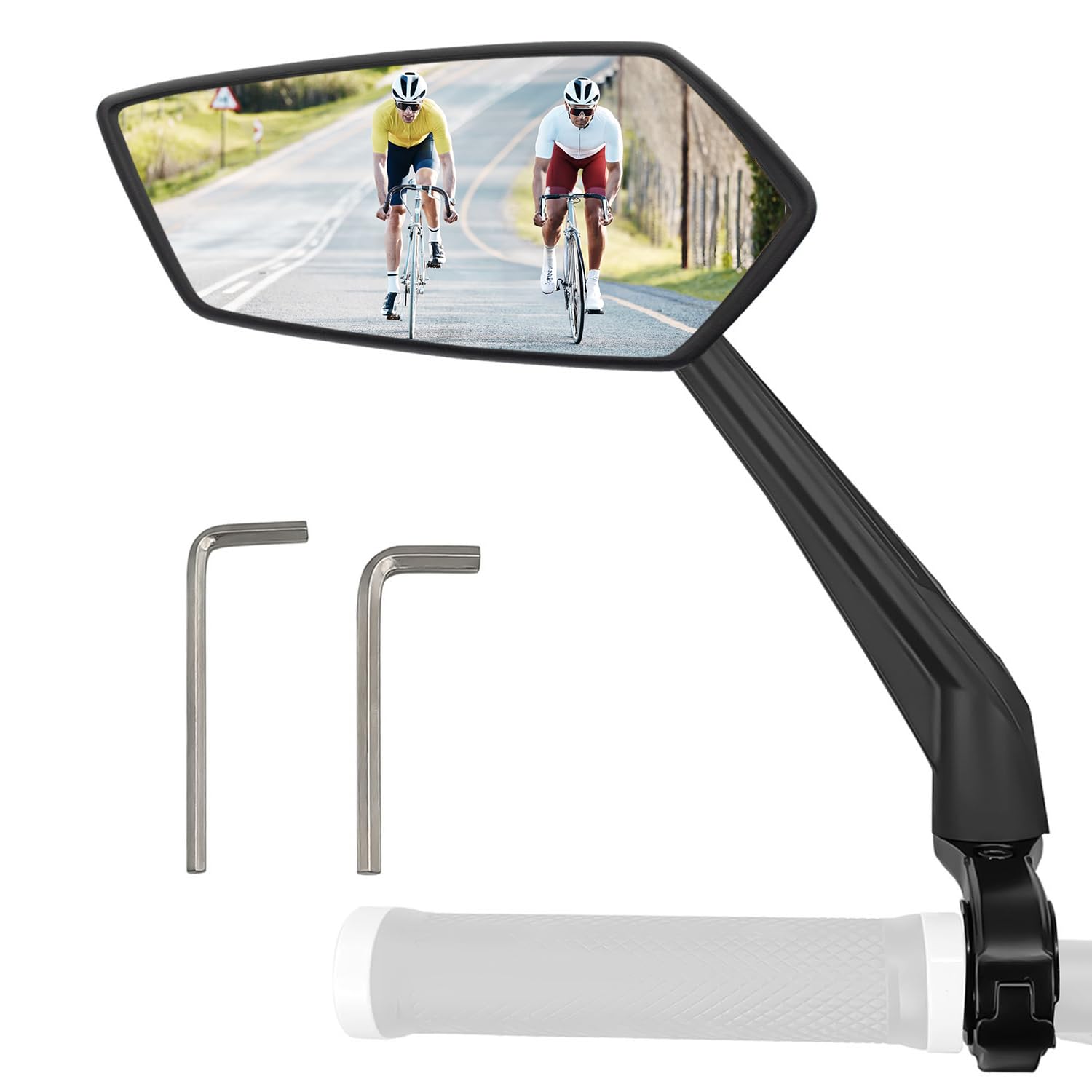 Arkham Bicycle Mirror HD Extra Large Mirror Surface Impact-Resistant Real Glass Bike Mirror for Left Handlebar 21-25.4 mm, Bicycle Mirror for E-Bike, Cycle Rear View Mirror Universal (Left)